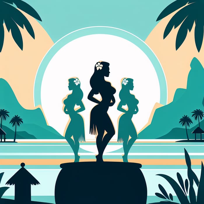 Polynesian Women Silhouette - Vibrant Tropical Paradise Art