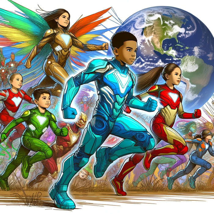 Vibrant Futuristic Guardian Kids Protecting Earth | Superhero Art