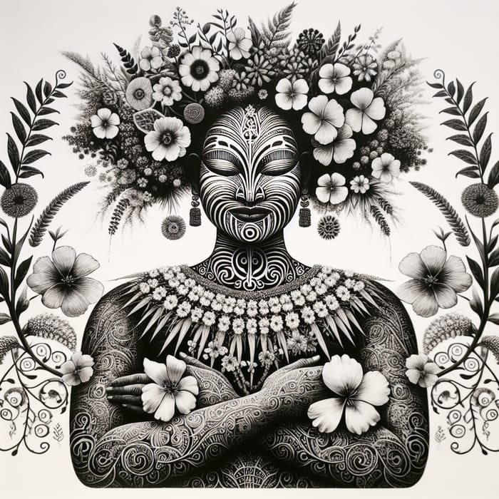Powerful and Serene Earth Mother: Maori Art Inspired Full-Body Scene