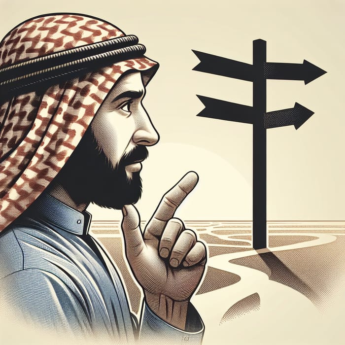 Middle-Eastern man contemplating multiple paths to reach the horizon