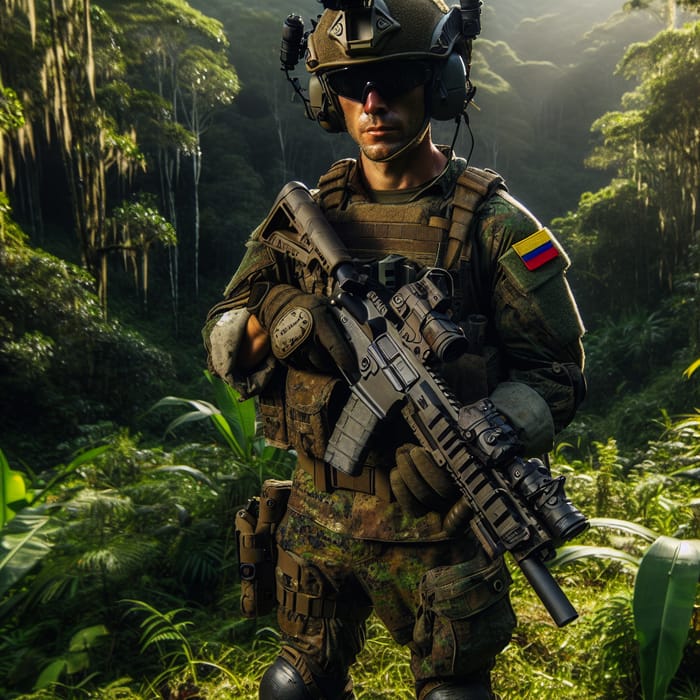 Colombian Special Forces Soldier in Jungle with Night Vision Goggles