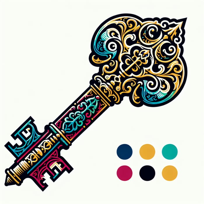 Colorful Key Print Design - Intricate Gothic Style