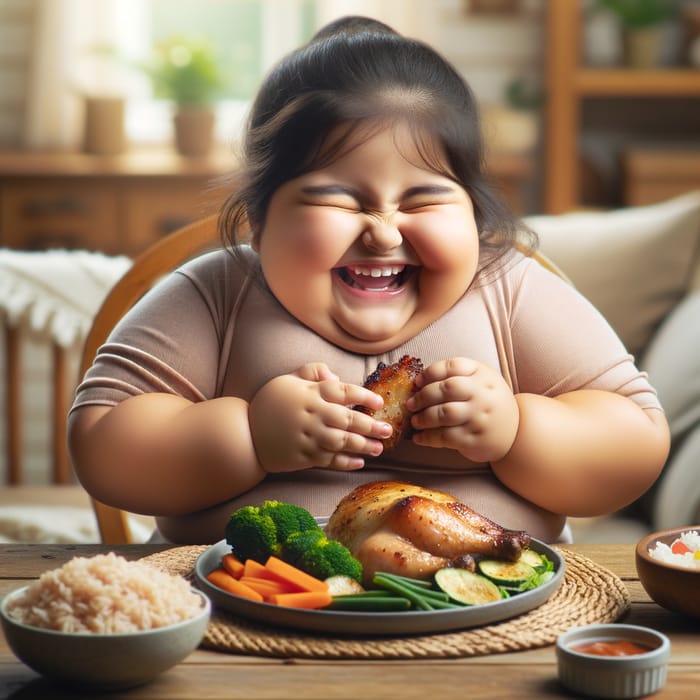 Chubby Girl Enjoying Healthy Meal | Heartwarming Scene