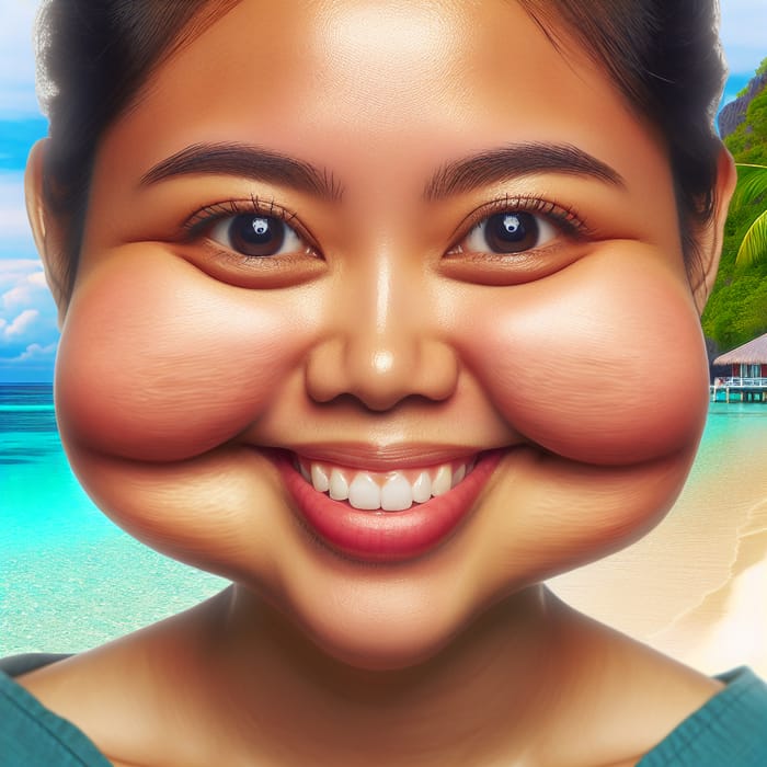 Filipino with Big Cheeks Smiling on Beautiful Beach