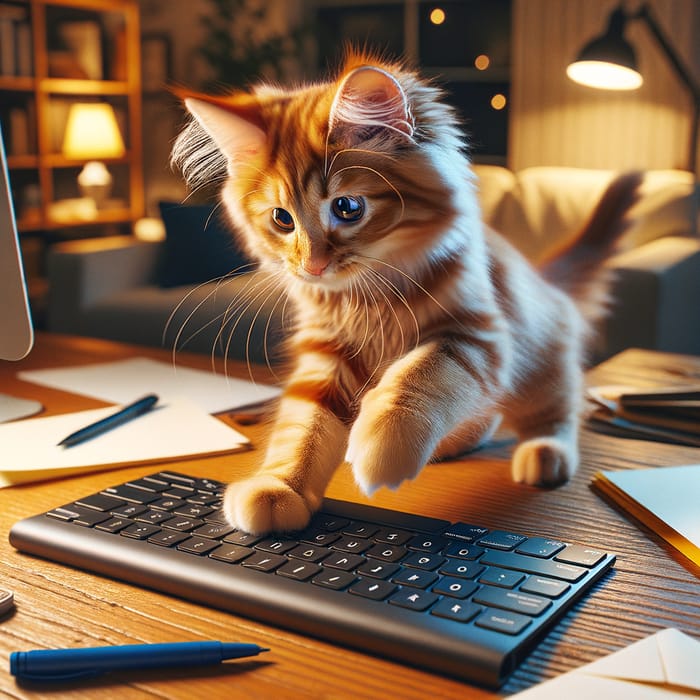Curious Cat Playfully Stepping on Keyboard