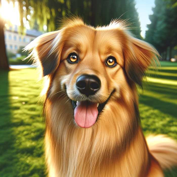 Fluffy Golden Dog with Amber Eyes - A Playful Companion