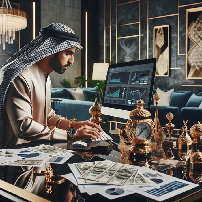 Luxurious Man Working with Money and Luxury