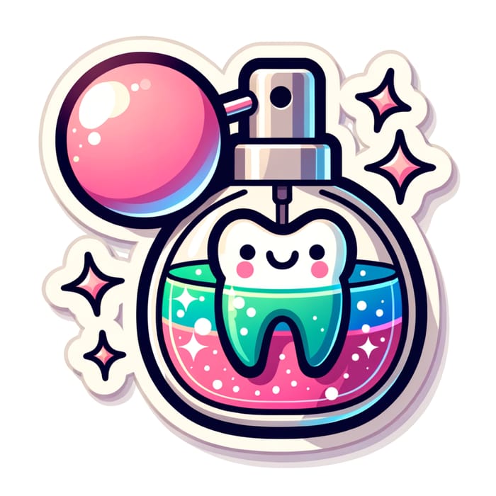 Charming Kawaii Perfume Bottle Sticker with Unique Tooth and Multicolored Liquid