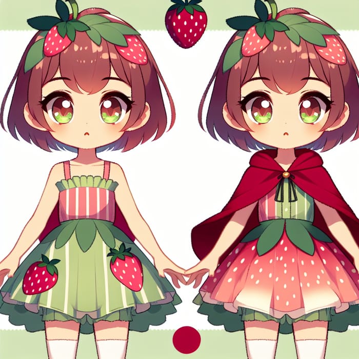 Cute Anime Girl Character, Around 12 Years Old, Strawberry Theme