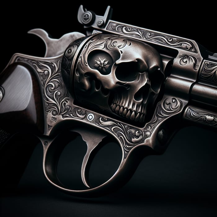 Vintage Revolver with Skull Motif | Rare 1900 Firearm