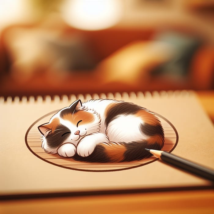 Draw Calico Cat Sleeping - Cozy Living Room Art