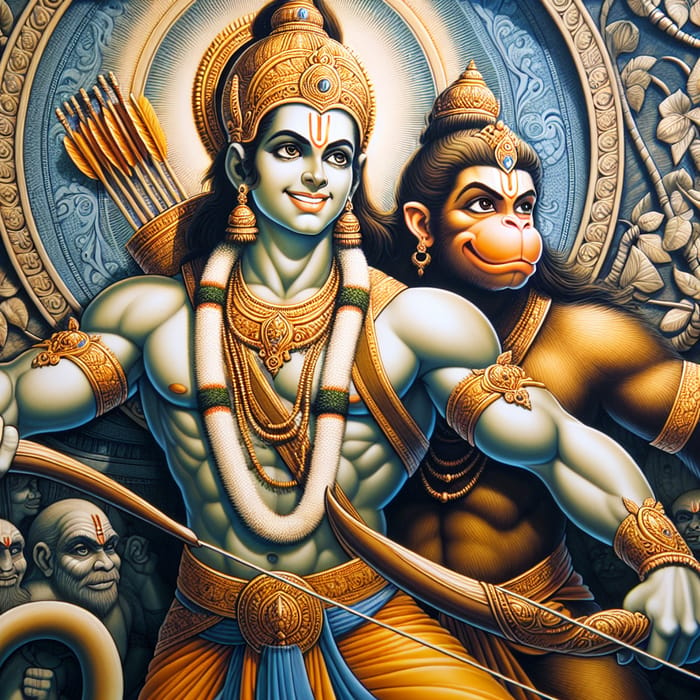 Rama and Hanuman: Divine Hero with Bow, Arrow, and Monkey God