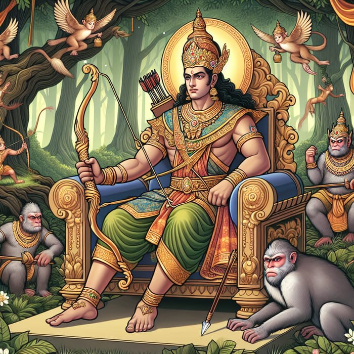 Majestic Ramayana Illustration: Enchanting South Asian Man in Forest