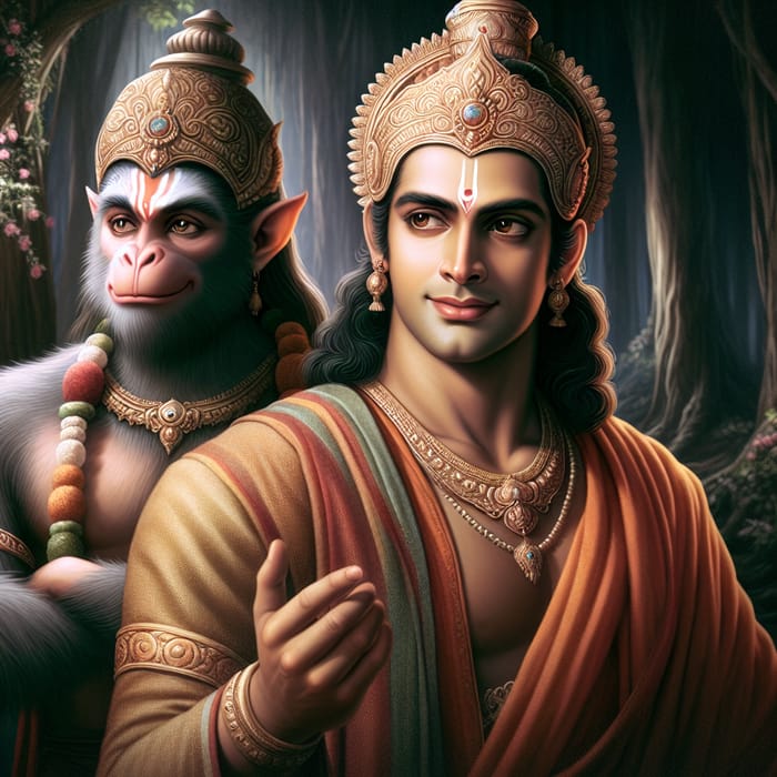 Rama and Hanuman in Joyful Ramayana Scene