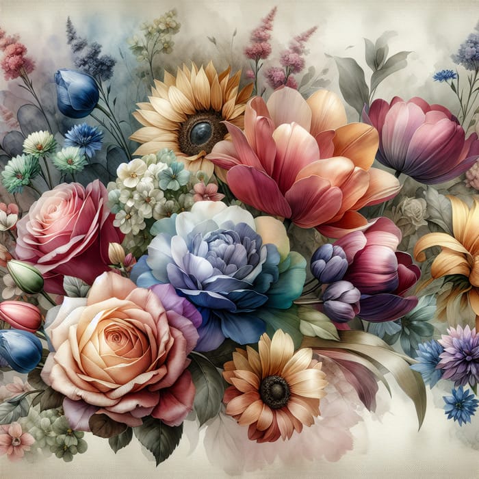 Beautiful Watercolor Flowers: Roses, Tulips, Sunflowers