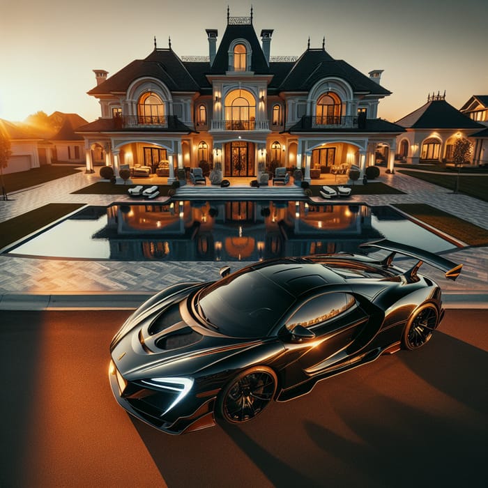 Opulent Mansion & Lamborghini Aventador, Luxe Lifestyle Showcase, AI Art  Generator