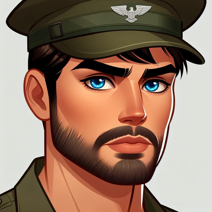 Modern 3D Pixar Image of Hispanic Man with Blue Eyes and Military-Style Beard