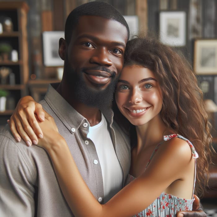 Affectionate Black Man & Caucasian Wife Embracing | Heartwarming Hug