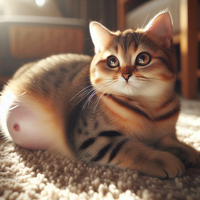 Serene Pregnant Cat - Healthy Domestic Feline Expecting Kittens