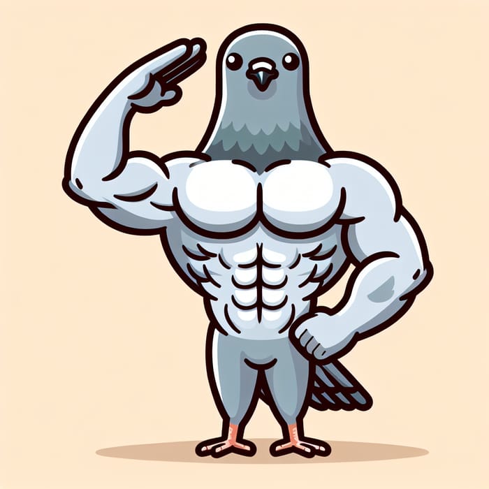 Muscular Cartoon Pigeon Salute