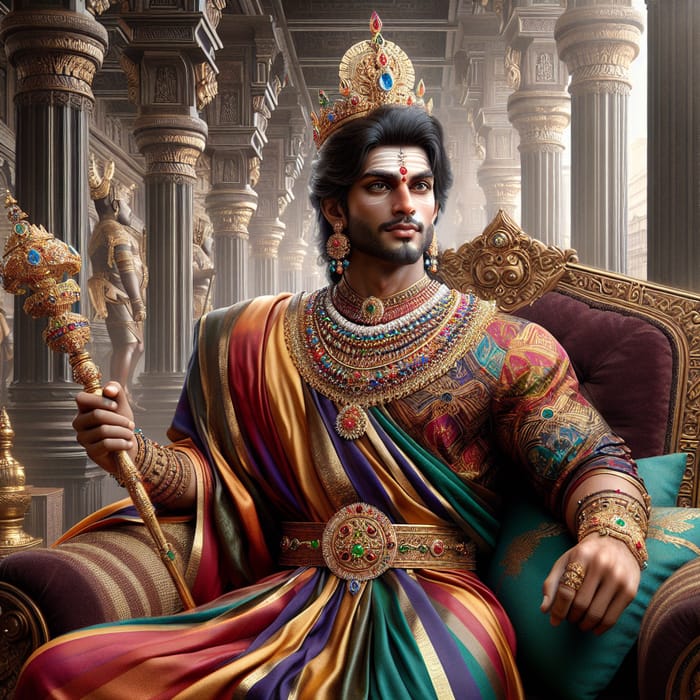 Majestic Tamil King in Elaborate Traditional Regalia