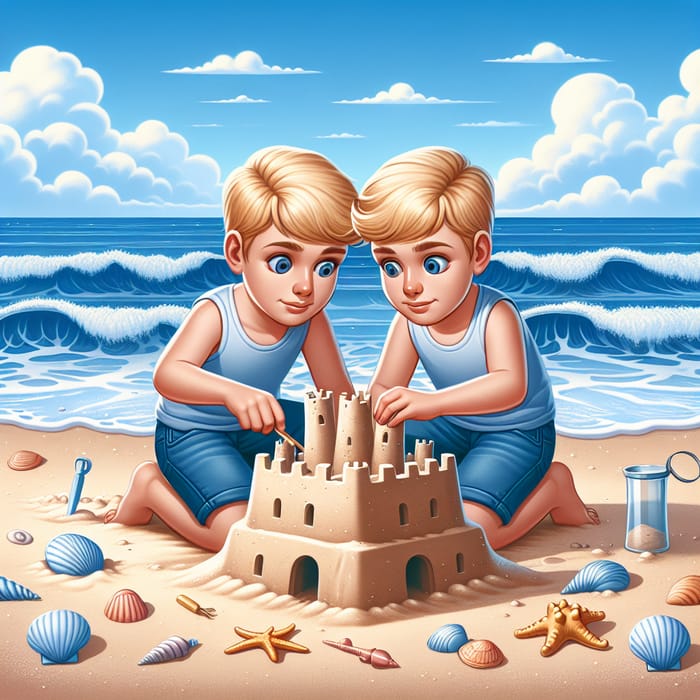 Chico con dos cabezas jugando en la playa