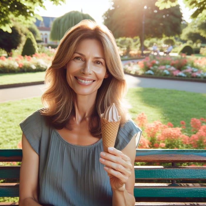 Middle-Aged Girl Enjoying Ice Cream in the Park