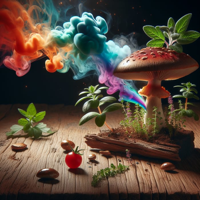 Colorful Smoke Mushroom and Cannabis - Nature's Beauty