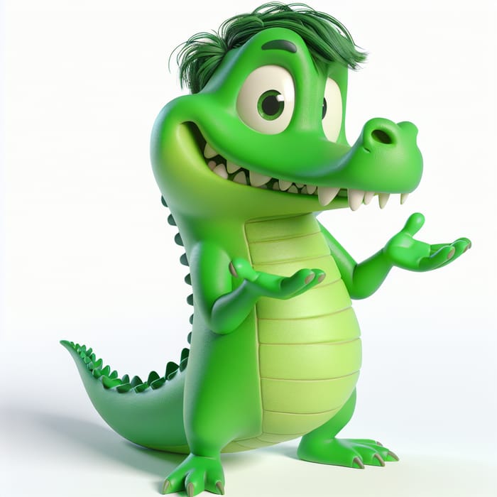 Funny Green Teenage Crocodile Cartoon Scene