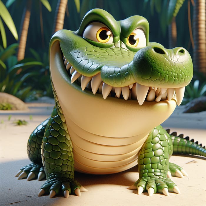 Playful 3D Cartoon Crocodile Model | Smiling Reptile Art