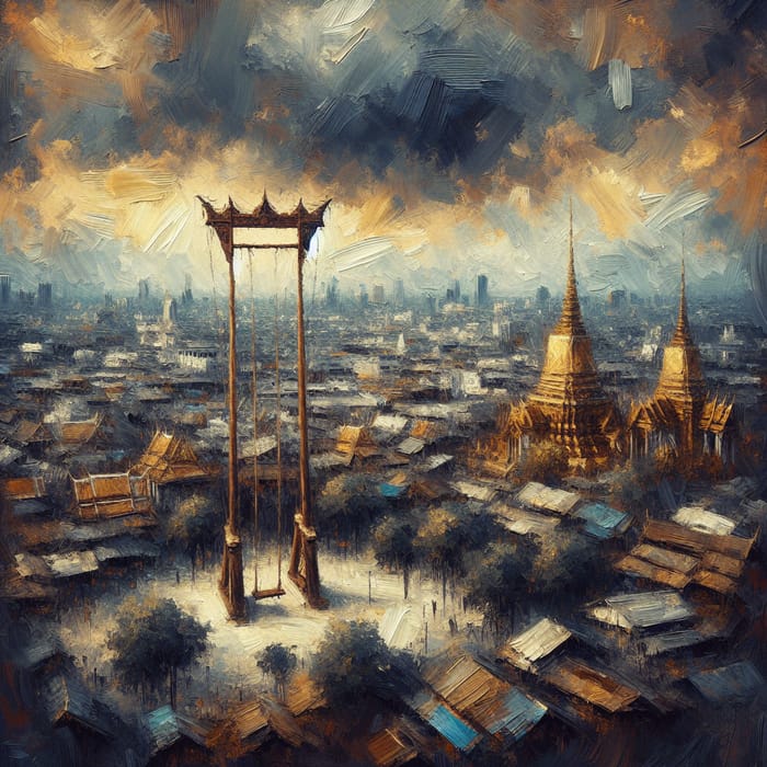 Oil Painting of The Giant Swing, Bangkok, Reign of King Rama 2