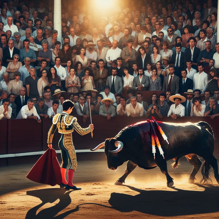 Bullfighting Bull with Spectators: Excitement in the Arena