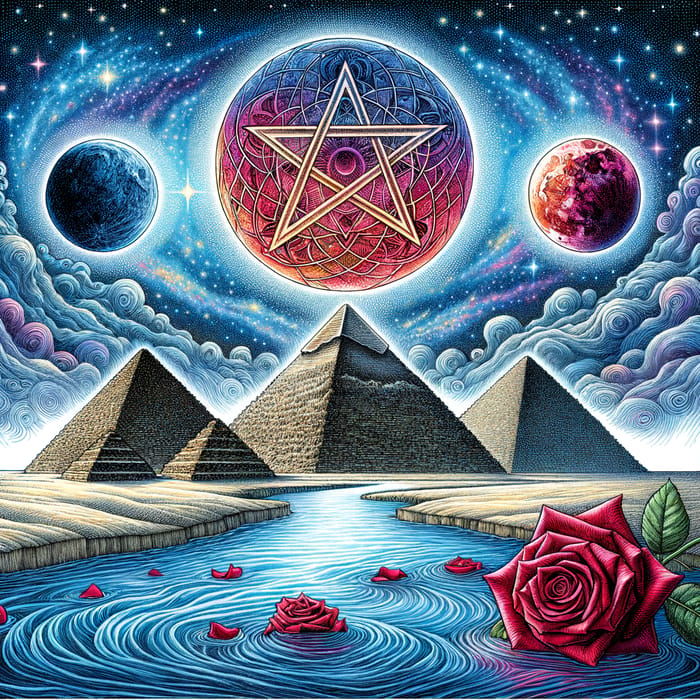 Pyramids and Blood Moon: A Celestial Drawing