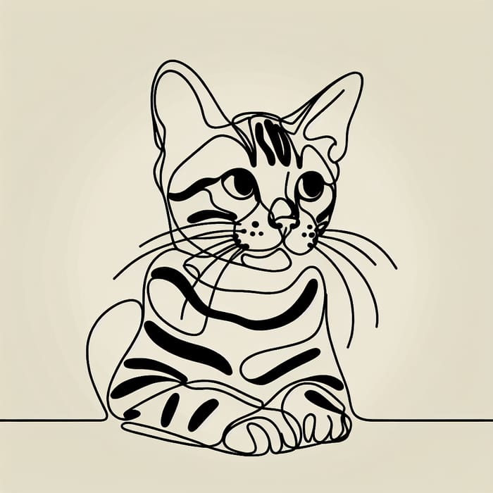 Minimalist Continuous Line Drawing of Bengal Cat