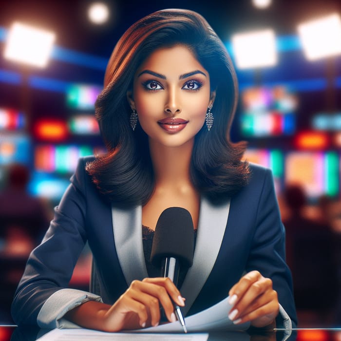 Professional Indian News Anchor: Confidence & Style Professional Indian News Anchor: Confidence & Style