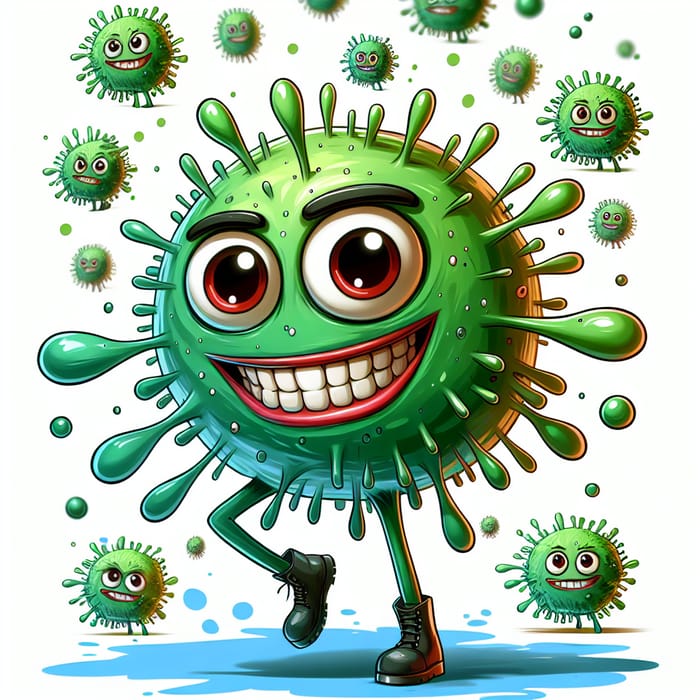Short and Viral Cartoon Character | Comical Green Bacterium
