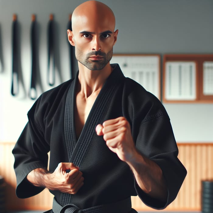 Bald Karate Master in Traditional Attire | Dojo Stance