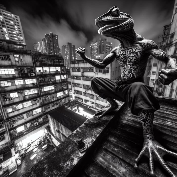 Dynamic Ninja Turtle Tattoos Rooftop Night Scene at Metropolis