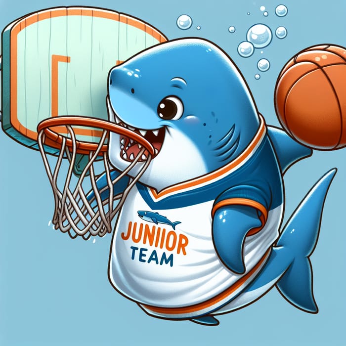 Playful Shark in Junior Team Jersey Slam Dunking Basketball Underwater