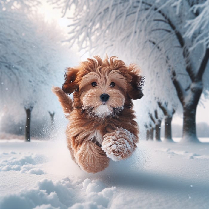 Fluffy Brown Dog Walking in Winter Wonderland | Snow Exploration