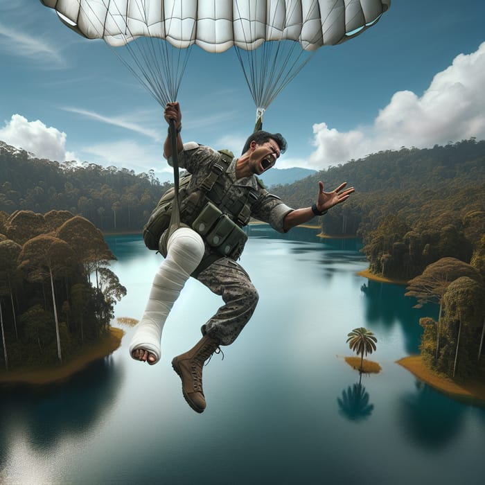 Military Man Rescue: Parachuting into Lake