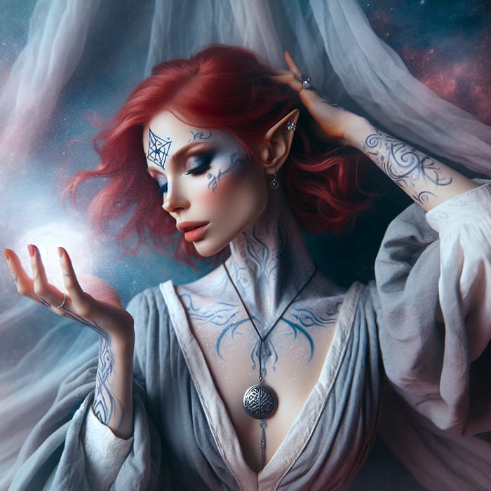 Mystical Red-Haired Eladrin Moon Sorceress Artwork