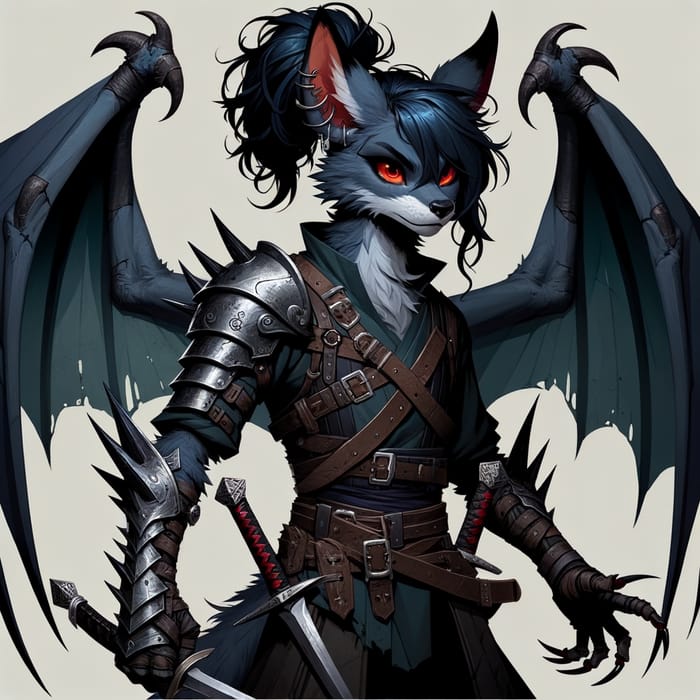 Vixen Warrior Megera with Demonic Features & Bat-like Wings
