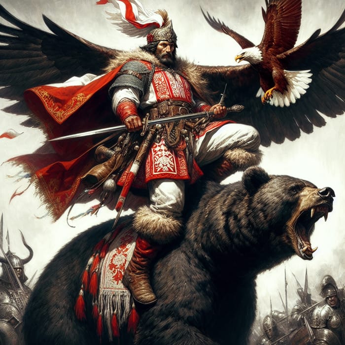 Polish Warrior on Moscow Bear | Dark Fantasy Illustration
