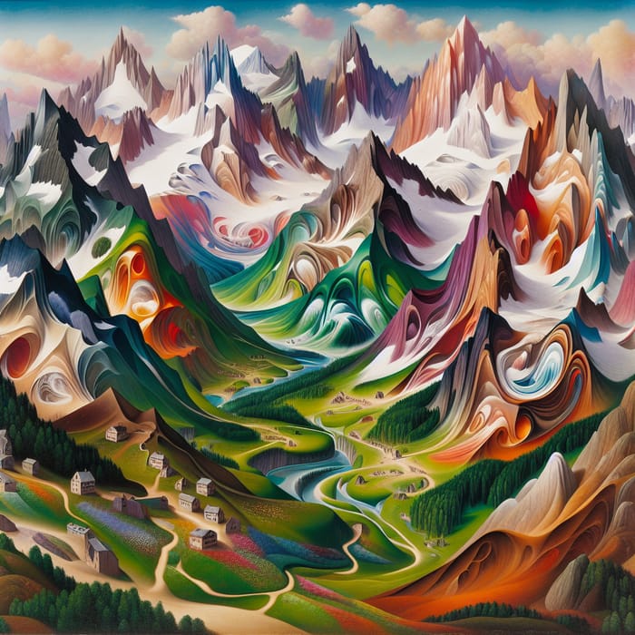 Abstract Mountain Landscape Art - Vivid Peaks & Valleys