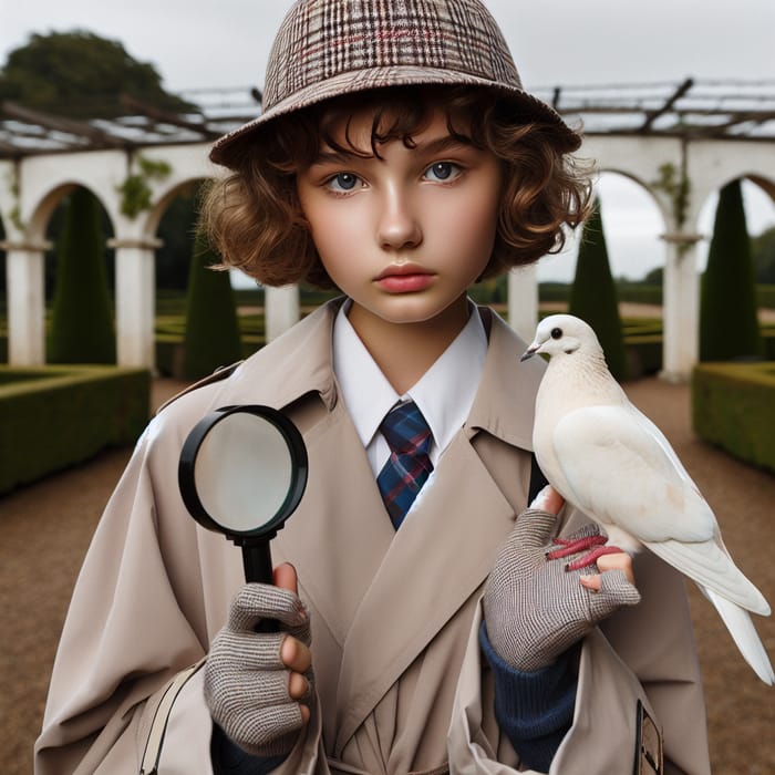 Teenage Detective Girl with Single White Dove