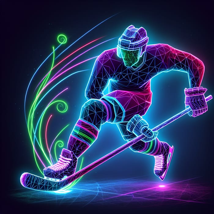 Polygonal Hockey Player Neon | Futuristic Design