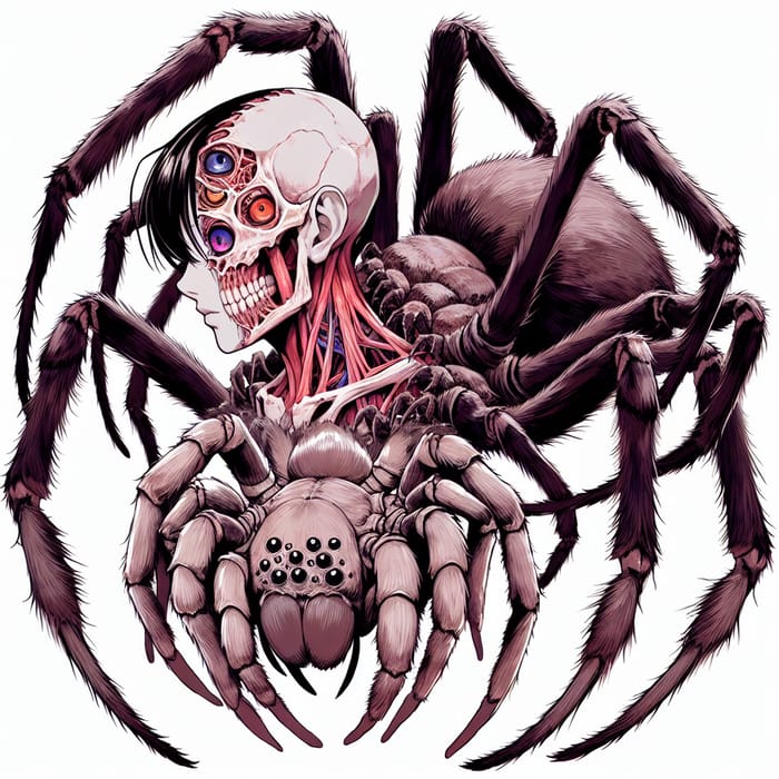 Humanoid Spider Creature with Four Eyes Anime Dark Fantasy Style
