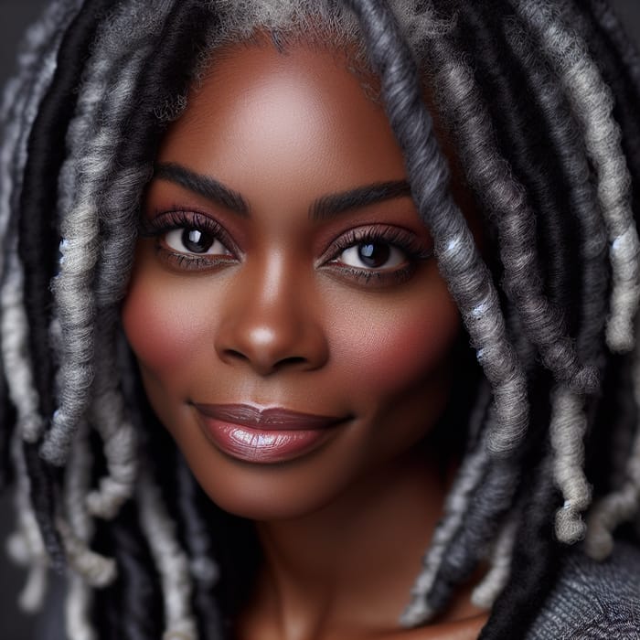 Stylish Black Woman with Grey & Black Locs