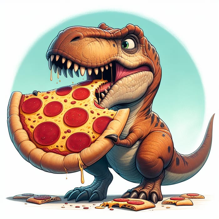 T-Rex Eating Pizza - Dinosaur Enjoying Slice